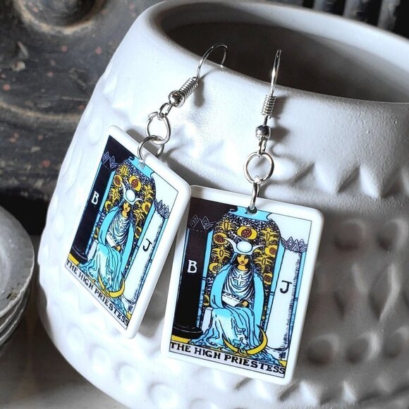 Mystical Tarot Card The High Priestess Oracle Archetype Lightweight Earrings - Picture 2 of 6